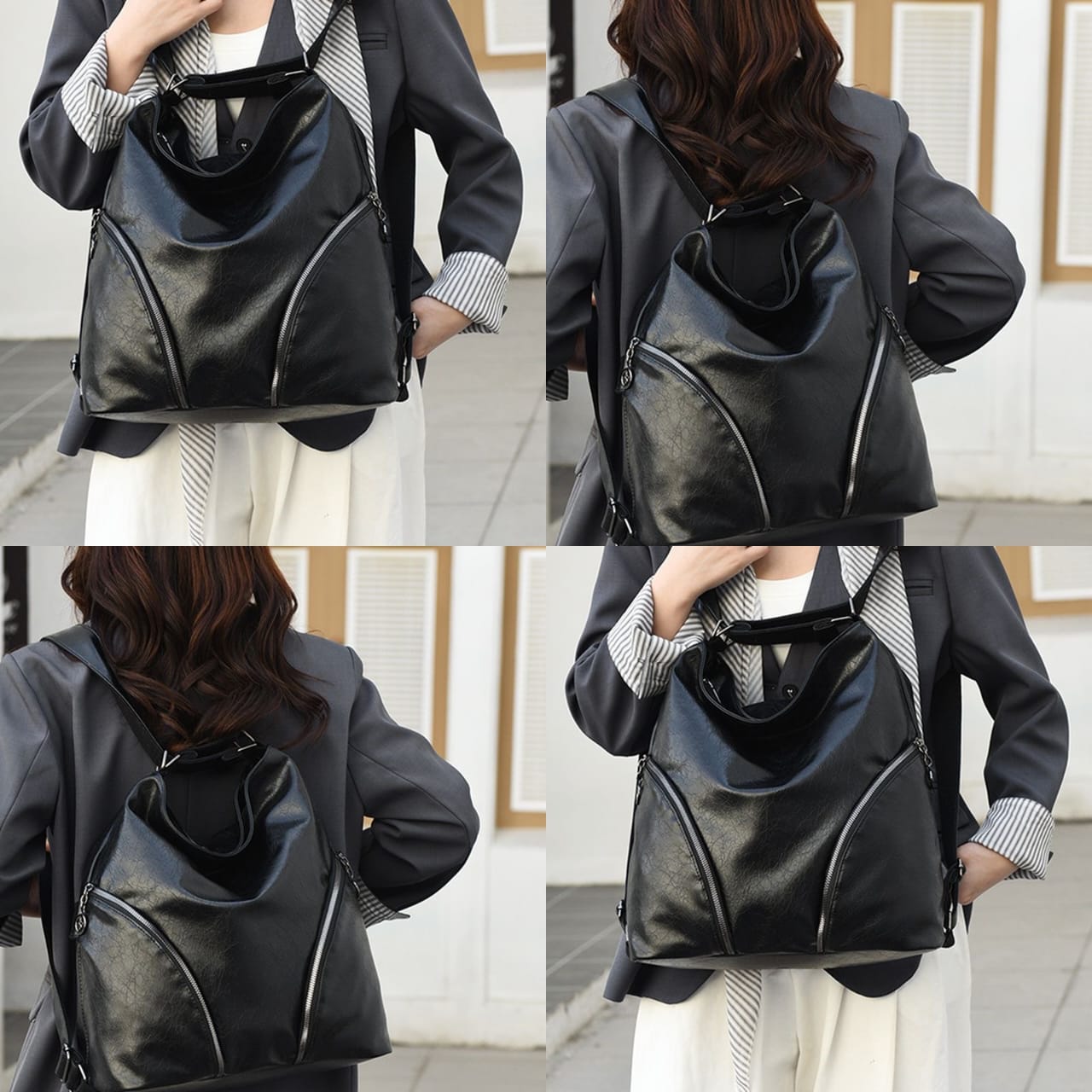BeCloz Pebbled Zip-Detail Hobo Bag