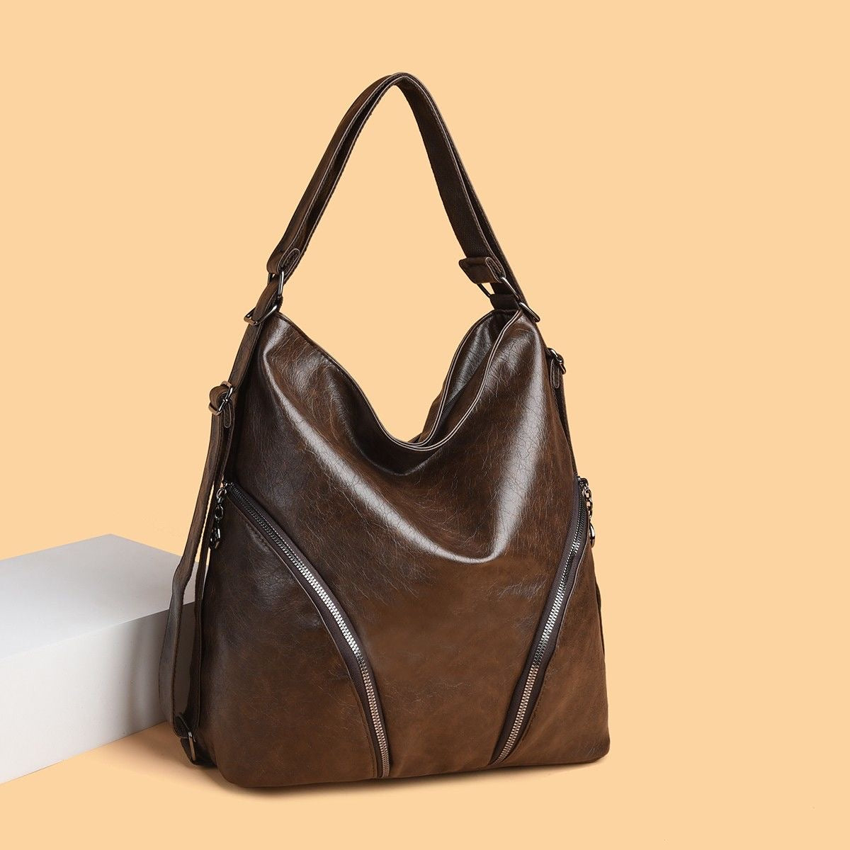 BeCloz Pebbled Zip-Detail Hobo Bag