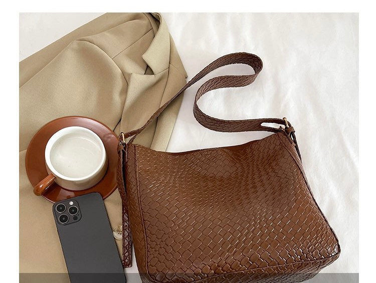BeCloz Woven Leather Shoulder Bag with Matching Pouch