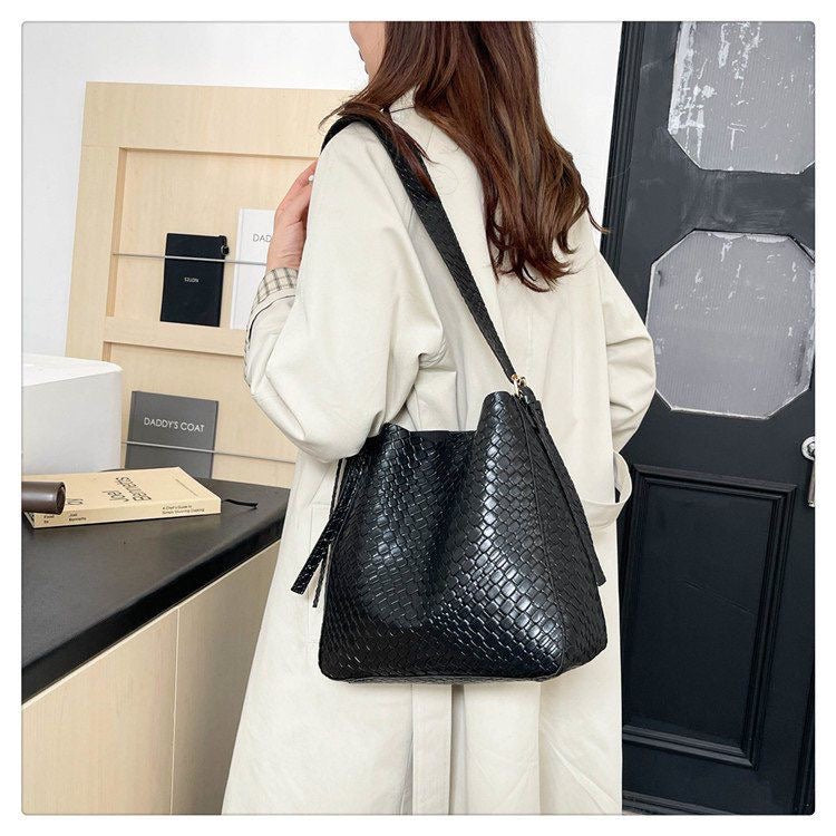 BeCloz Woven Leather Shoulder Bag with Matching Pouch