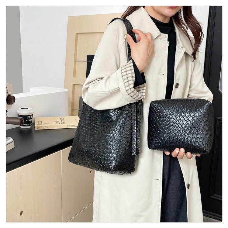 BeCloz Woven Leather Shoulder Bag with Matching Pouch