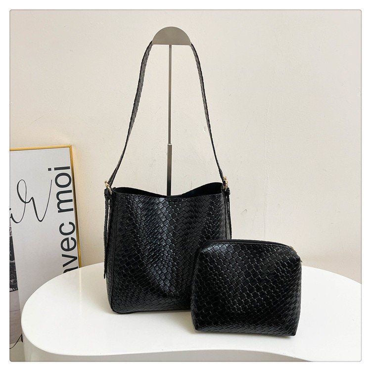 BeCloz Woven Leather Shoulder Bag with Matching Pouch
