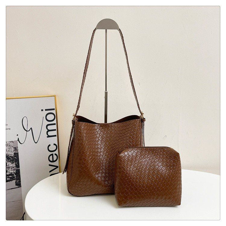 BeCloz Woven Leather Shoulder Bag with Matching Pouch