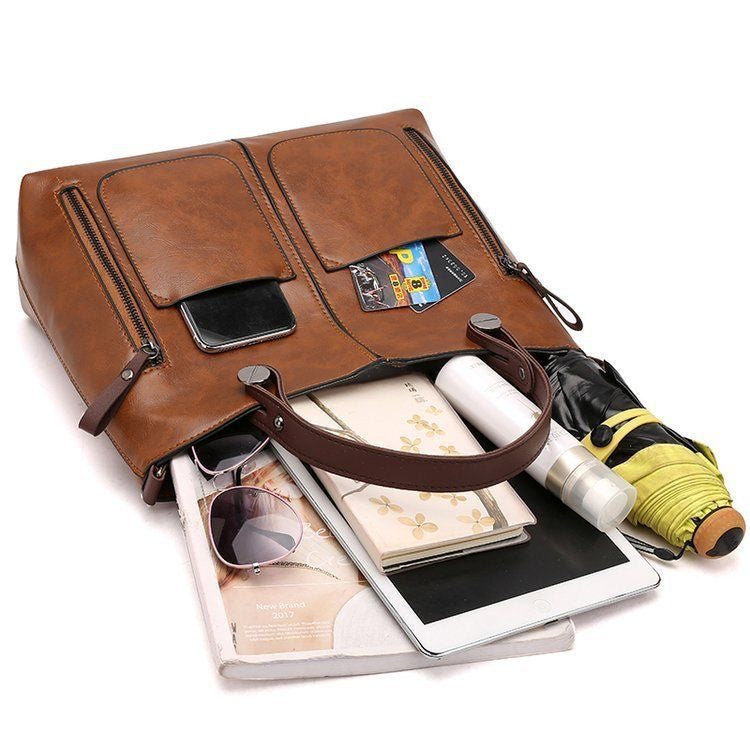 BeCloz Vintage Multi-Pocket Tote Bag – Premium Women's Shoulder & Crossbody Handbag