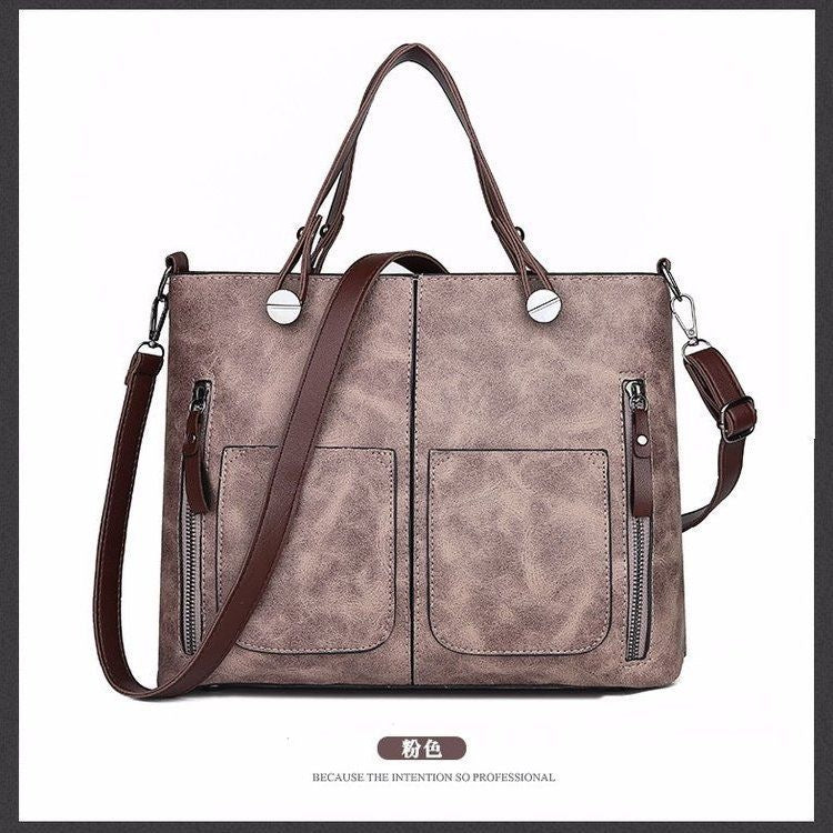 BeCloz Vintage Multi-Pocket Tote Bag – Premium Women's Shoulder & Crossbody Handbag